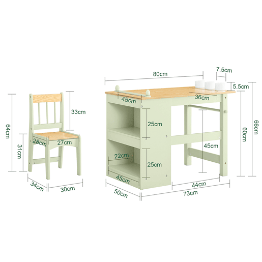 SoBuy Mesa Infantil com Cadeira 2 Prateleiras Organizador 80x50x66cm Verde KMB60-GR