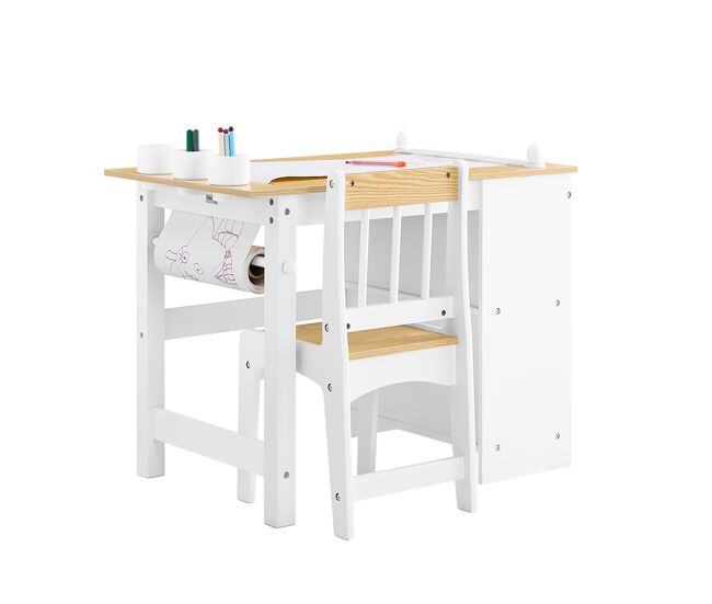 Sobuy mesa infantil con silla 2 piezas 80x50x66cm 30x34x64cm 2 estantes portapapeles almacenamiento kmb60-wn