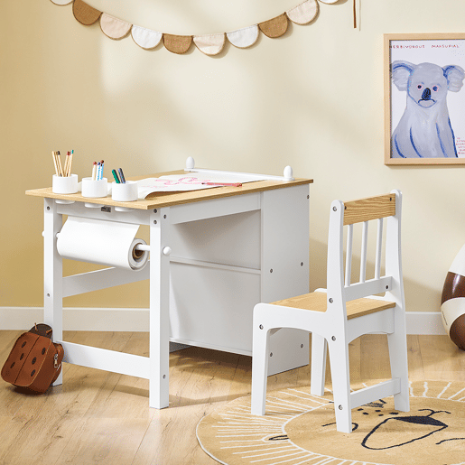 SoBuy Mesa Infantil com Cadeiras 2 Prateleiras Organizador 80x50x66cm KMB60-WN