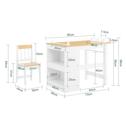 SoBuy Mesa Infantil com Cadeiras 2 Prateleiras Organizador 80x50x66cm KMB60-WN