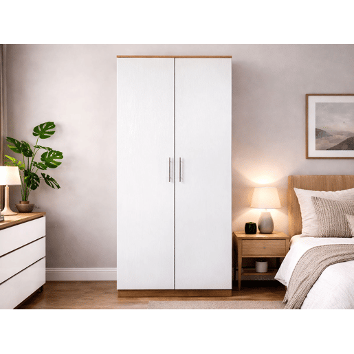 Roupeiro Milan (Branco, Carvalho Claro)(2 Portas de Abrir)