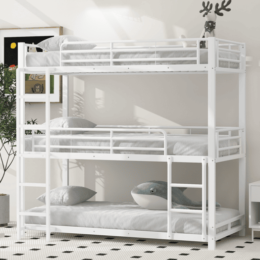 Cama beliche tripla em metal 90x200 cm - para crianças, adolescentes e adultos - branco