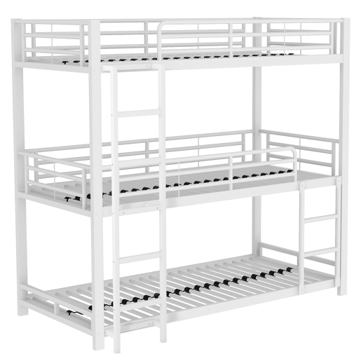 Cama beliche tripla em metal 90x200 cm - para crianças, adolescentes e adultos - branco