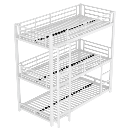 Cama beliche tripla em metal 90x200 cm - para crianças, adolescentes e adultos - branco