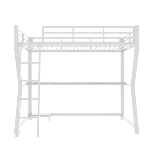 Cama alta 90x200cm - Com LED, secretária, tomada USB, prateleira para consola, escada, sem colchão - Branco