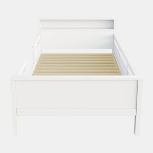 Cama de madeira 90 x 200 cm - porta USB e Tipo-C, luz LED pequena, cabeceira com prateleiras, cama individual multifuncional - pinho branco