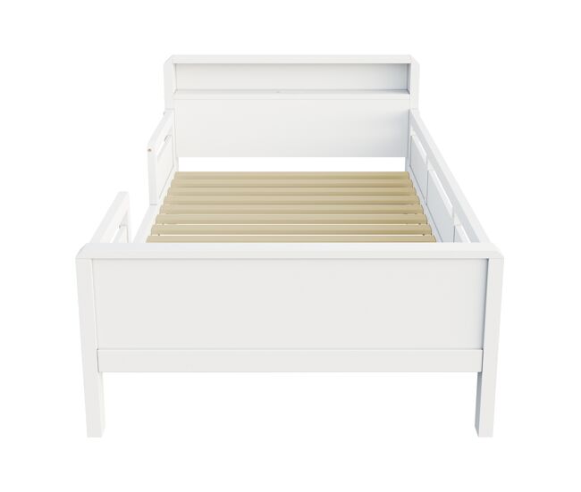 Cama de madera 90 x 200 cm - puerto usb y tipo-c, luz led pequeña, cabecero con estantes, cama individual multifuncional - pino blanco