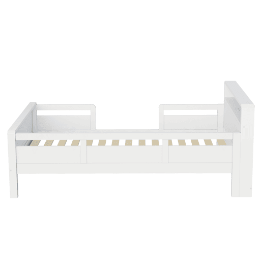 Cama de madeira 90 x 200 cm - porta USB e Tipo-C, luz LED pequena, cabeceira com prateleiras, cama individual multifuncional - pinho branco