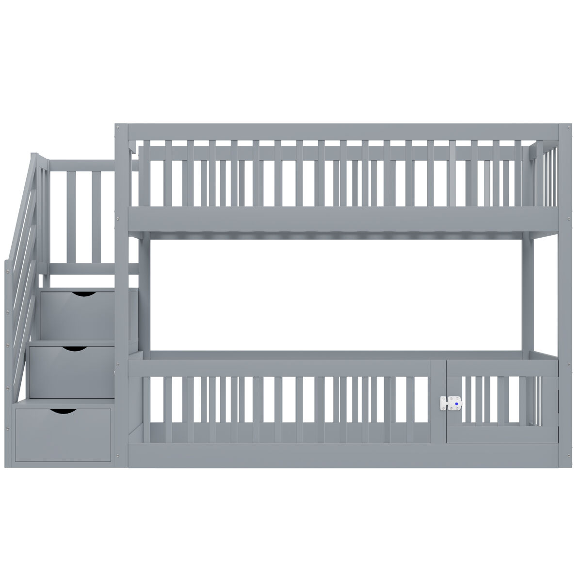 Camas litera 90x200 - con escalera de seguridad y cajones, cama individual con almacenamiento - gris