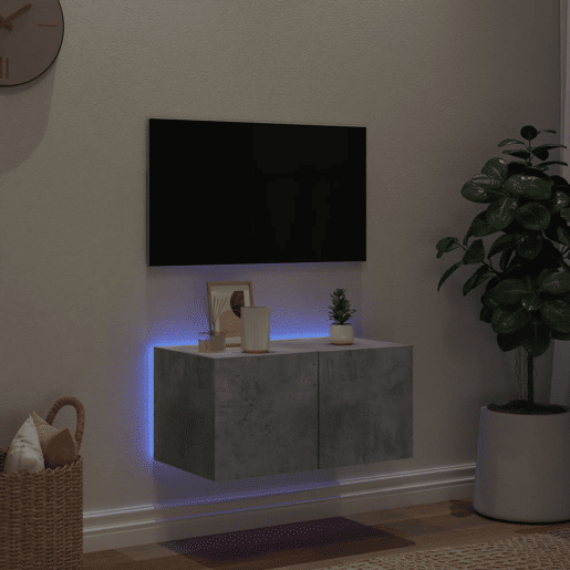 Móvel de parede p TV - Armário de TV c luzes LED 60x35x31 cm cinza cimento