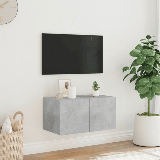 Móvel de parede p TV - Armário de TV c luzes LED 60x35x31 cm cinza cimento