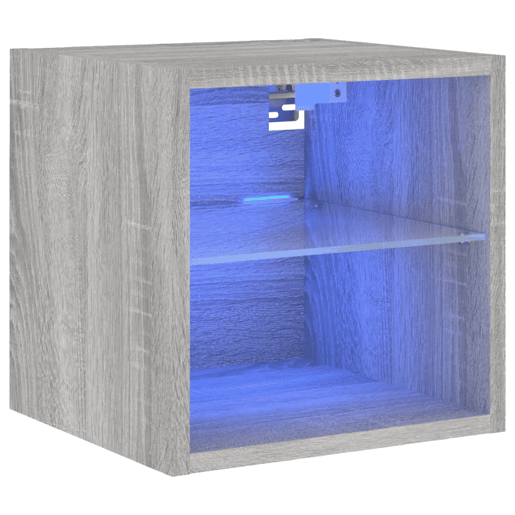 Móvel de parede p TV - Armário de TV c luzes LED 30x28,5x30cm cinzento sonoma