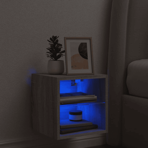 Móvel de parede p TV - Armário de TV c luzes LED 30x28,5x30cm cinzento sonoma
