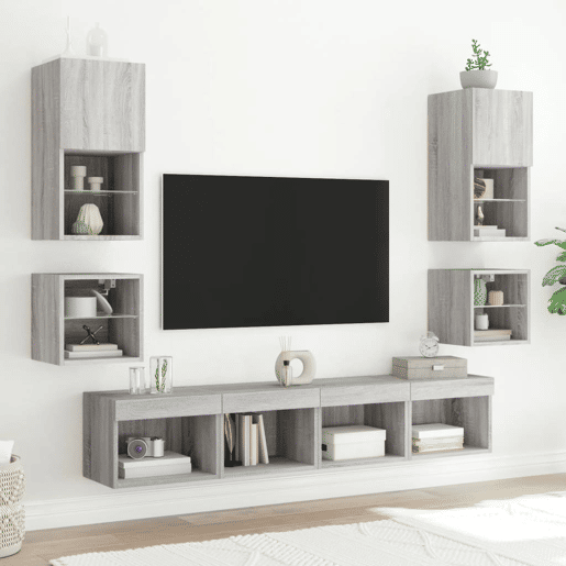 Móvel de parede p TV - Armário de TV c luzes LED 30x28,5x30cm cinzento sonoma