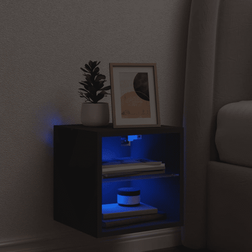 Móvel de parede para TV - Armário de TV com luzes LED 30x28,5x30 cm preto