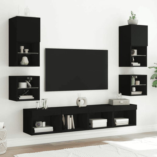 Móvel de parede para TV - Armário de TV com luzes LED 30x28,5x30 cm preto