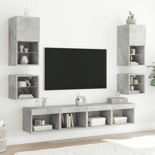 Móvel de parede p TV - Armário de TV c luzes LED 30x28,5x30 cm cinza cimento