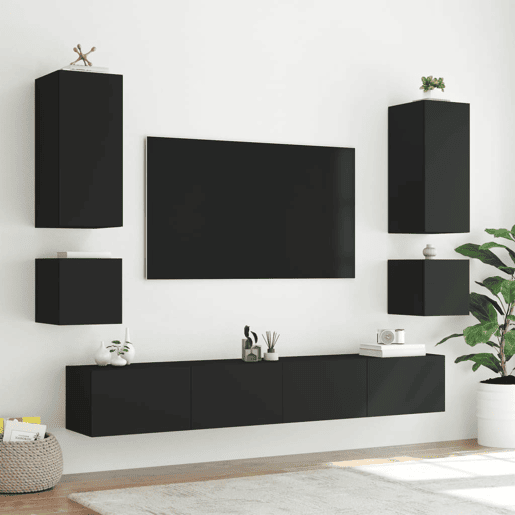 Móvel de parede para TV - Armário de TV com luzes LED 40,5x35x40 cm preto