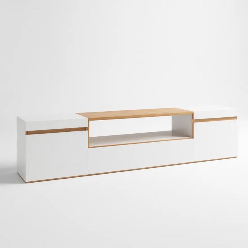 Mueble tv con almacenamiento en blanco y roble arena 203 cm kavos blanco - roble arena 203 x 45 x 34,6 cm