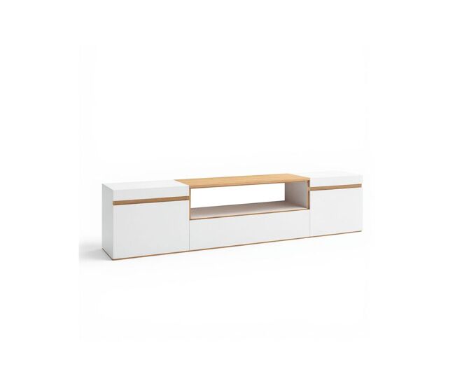 Mueble TV con almacenamiento en blanco y roble arena 203 cm Kavos Blanco - Roble Arena 203 x 45 x 34,6 cm