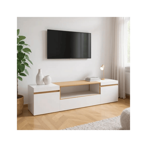 Mesa de TV Kavos Blanco - Roble Nude 203 x 45 x 34,6 cm