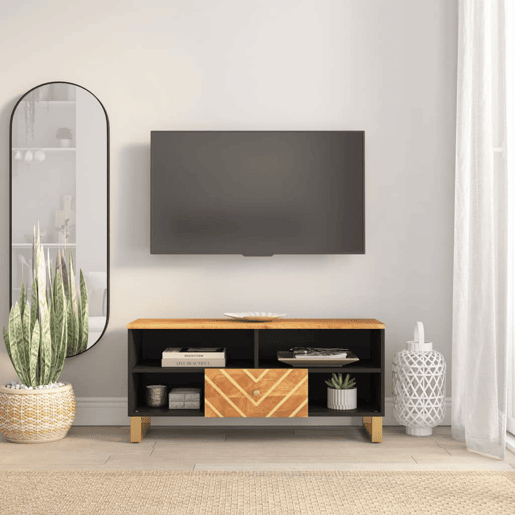 Móvel de TV - Modulo de TV - Armário de TV 100x33,5x46 cm mangueira maciça castanho e preto
