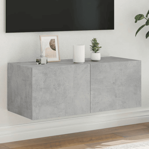 Móvel de parede p TV - Armário de TV c luzes LED 80x35x31 cm cinza cimento