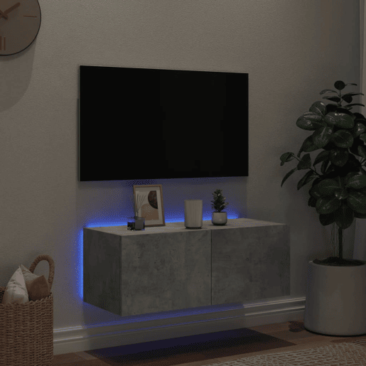 Móvel de parede p TV - Armário de TV c luzes LED 80x35x31 cm cinza cimento