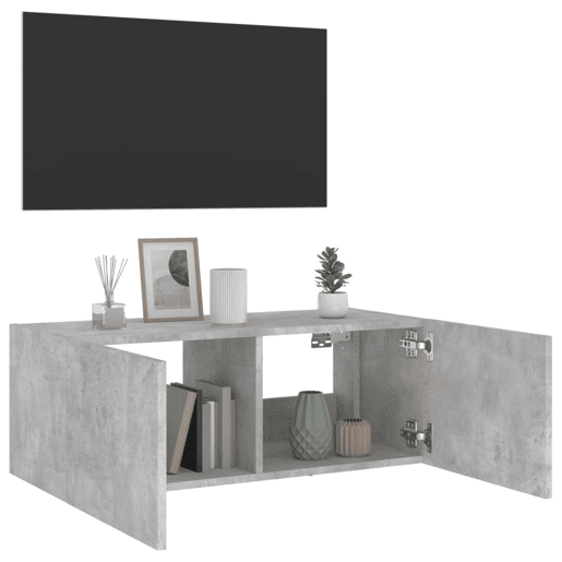 Móvel de parede p TV - Armário de TV c luzes LED 80x35x31 cm cinza cimento