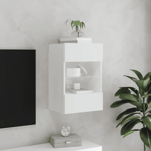 Móvel de parede para TV - Armário de TV com luzes LED 40x30x60,5 cm branco