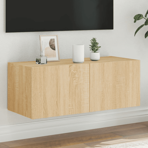 Móvel de parede p TV - Armário de TV c luzes LED 80x35x31 cm carvalho sonoma