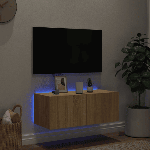 Móvel de parede p TV - Armário de TV c luzes LED 80x35x31 cm carvalho sonoma