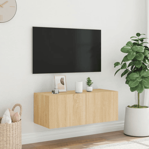 Móvel de parede p TV - Armário de TV c luzes LED 80x35x31 cm carvalho sonoma