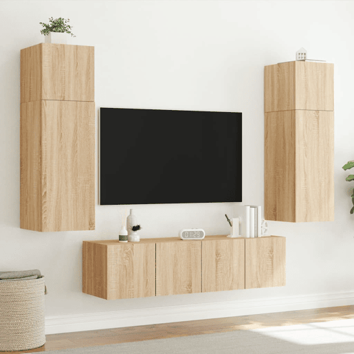 Móvel de parede p TV - Armário de TV c luzes LED 80x35x31 cm carvalho sonoma