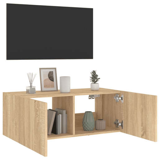 Móvel de parede p TV - Armário de TV c luzes LED 80x35x31 cm carvalho sonoma