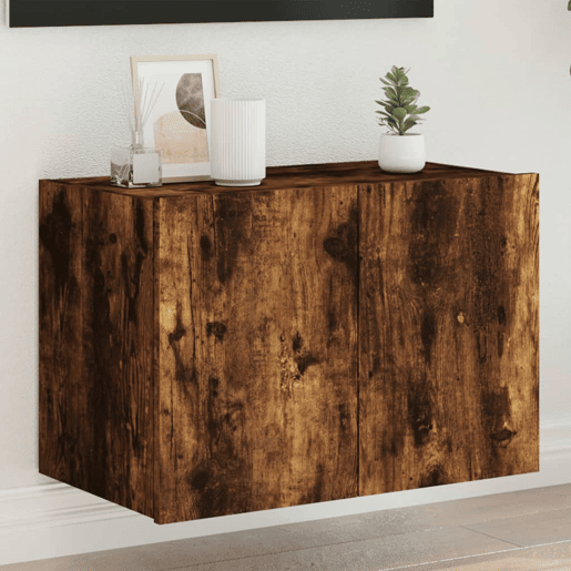 Móvel de parede p TV - Armário de TV c luzes LED 60x35x41 cm carvalho fumado