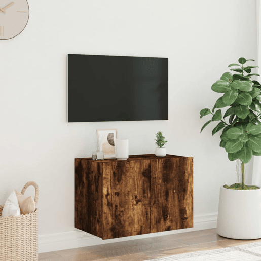 Móvel de parede p TV - Armário de TV c luzes LED 60x35x41 cm carvalho fumado
