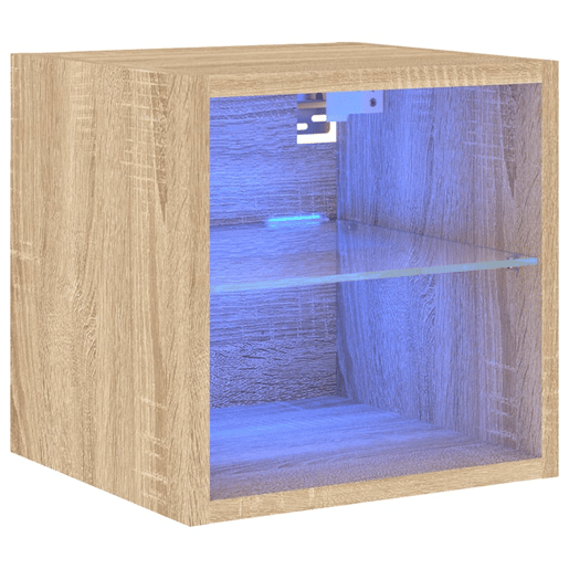 Móvel de parede p TV - Armário de TV c luzes LED 30x28,5x30cm carvalho sonoma