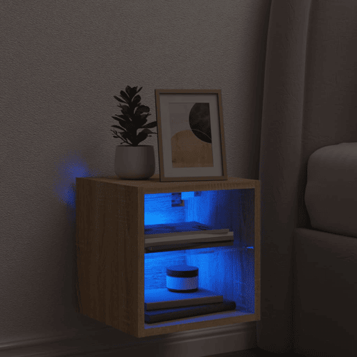 Móvel de parede p TV - Armário de TV c luzes LED 30x28,5x30cm carvalho sonoma
