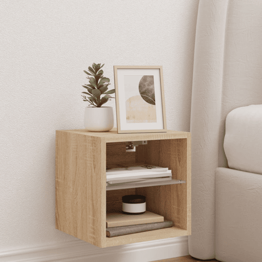 Móvel de parede p TV - Armário de TV c luzes LED 30x28,5x30cm carvalho sonoma
