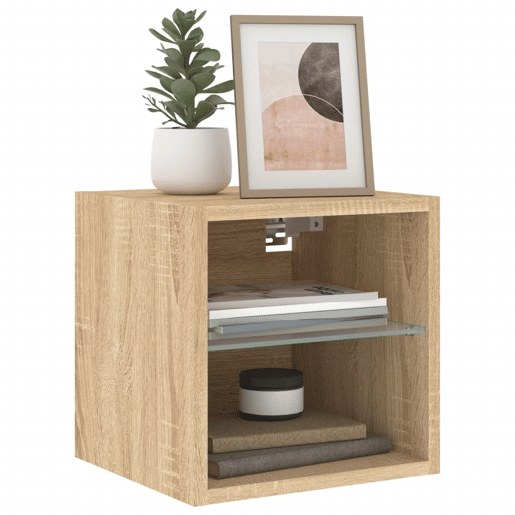 Móvel de parede p TV - Armário de TV c luzes LED 30x28,5x30cm carvalho sonoma