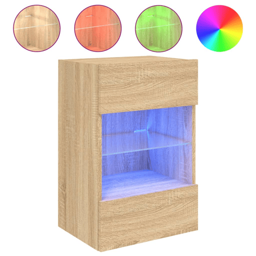 Móvel de parede p TV - Armário de TV c luzes LED 40x30x60,5cm carvalho sonoma