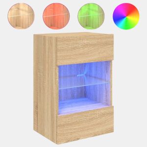 Móvel de parede p TV - Armário de TV c luzes LED 40x30x60,5cm carvalho sonoma