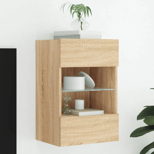 Móvel de parede p TV - Armário de TV c luzes LED 40x30x60,5cm carvalho sonoma