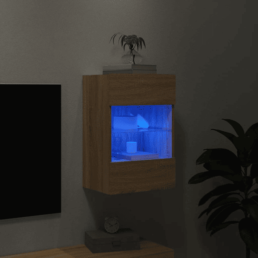 Móvel de parede p TV - Armário de TV c luzes LED 40x30x60,5cm carvalho sonoma