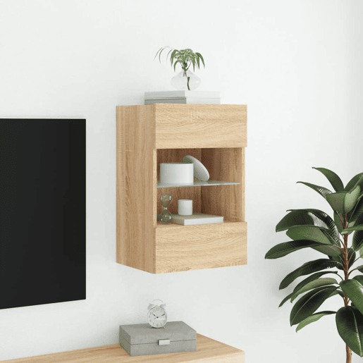 Móvel de parede p TV - Armário de TV c luzes LED 40x30x60,5cm carvalho sonoma