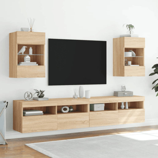 Móvel de parede p TV - Armário de TV c luzes LED 40x30x60,5cm carvalho sonoma