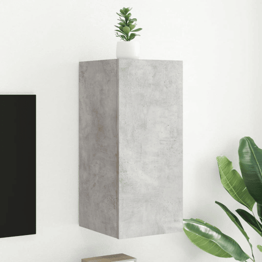 Móvel de parede p TV - Armário de TV c luzes LED 30,5x35x70 cm cinza cimento