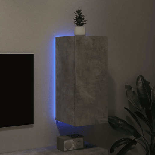 Móvel de parede p TV - Armário de TV c luzes LED 30,5x35x70 cm cinza cimento