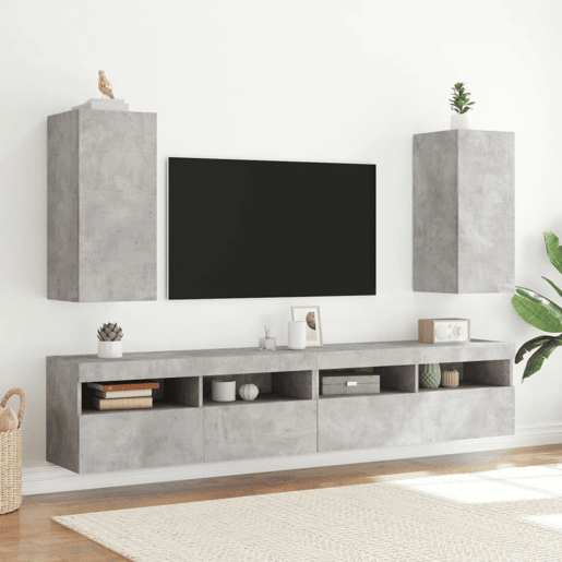 Móvel de parede p TV - Armário de TV c luzes LED 30,5x35x70 cm cinza cimento